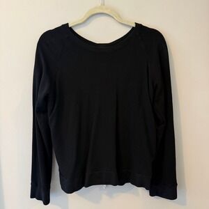 Monrow‎ Black Lace Up Back Sweatshirt Long Sleeve Raglan Top MW0519-1 Small